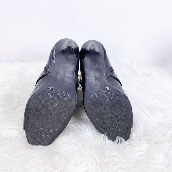 Antonio Melani 7 M Womens Black Leather Double Buckle Peep Toe Ankle Booties - Picture 9 of 10